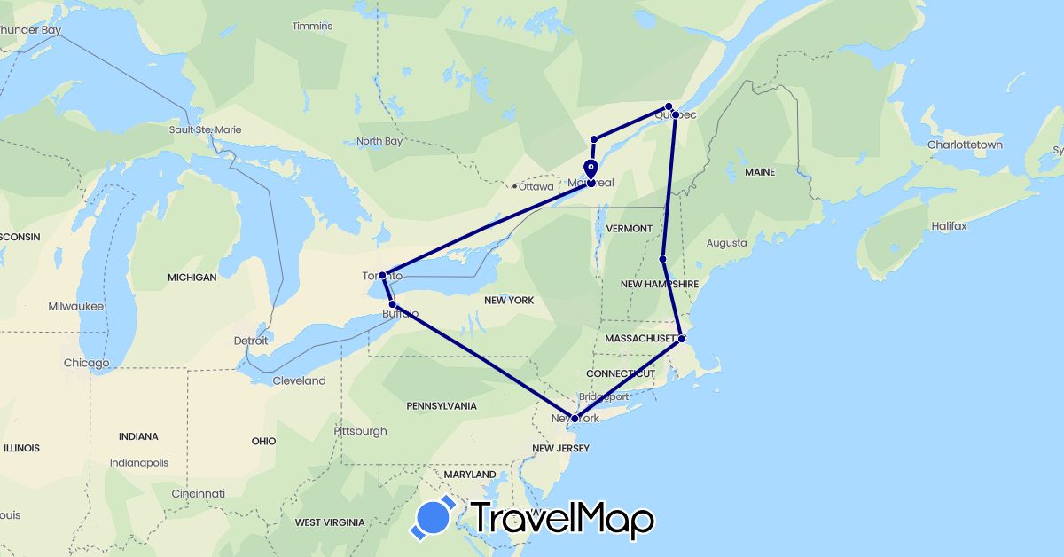 TravelMap itinerary: driving in Canada, United States (North America)